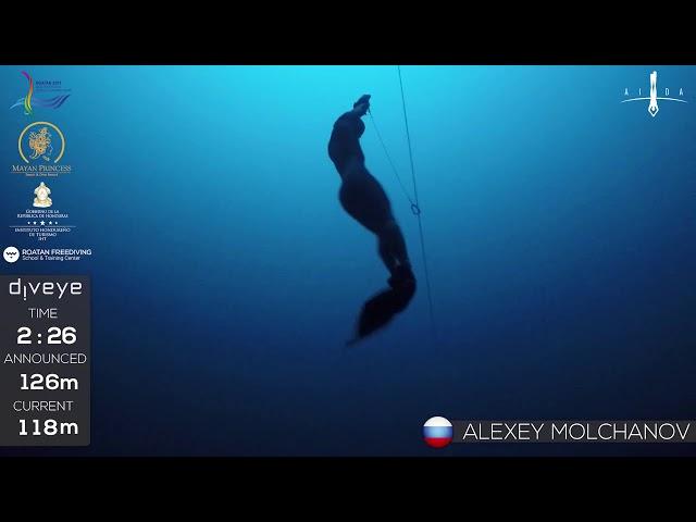 Gold medal freedive with fins to 126m, Alexey Molchanov, AIDA WC 2017.