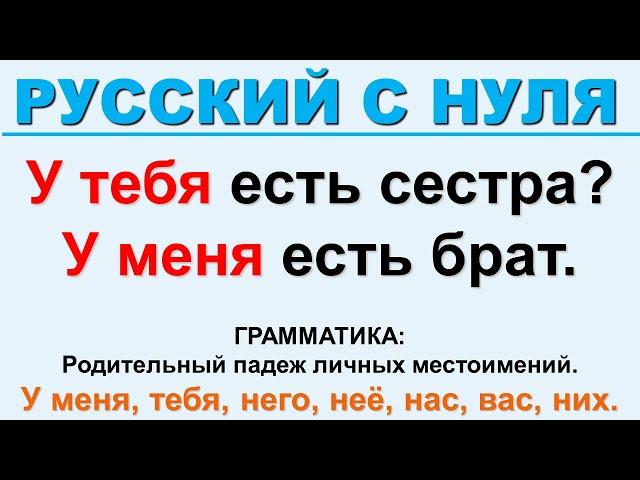 Родительный падеж личных местоимений. Притяжательная конструкция "У меня есть..." Русский с нуля.