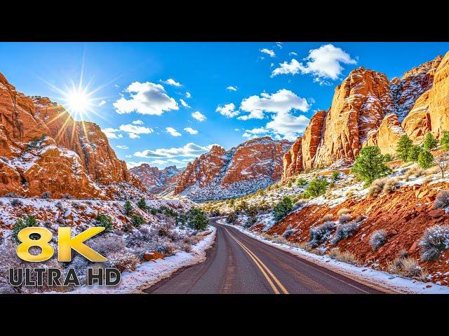 Zion Kolob Canyons Scenic Drive 8K 60fps - Winter in Zion National Park