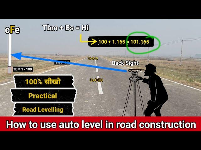 how to use auto level in road construction | auto level survey in road | civil field engineer