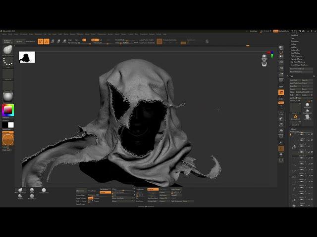 Torn Fabric v2 brushes for Zbrush, process of usage