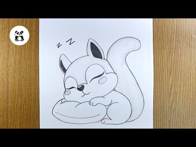 Cutest sleeping squirrel pencil drawing | easy animal drawing | pencil art ​⁠@TaposhiartsAcademy