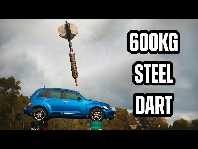 World's Largest Dart Vs Car from 60m!