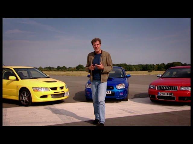 Jeremy Clarkson , Subaru Impreza, Mitsubishi EVO, Audi S4 4WD on test