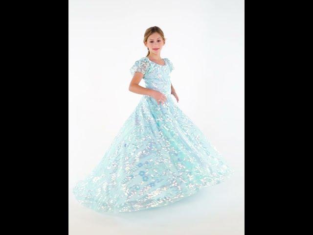 Blue Girls Long Puff Sleeve Dress by Tiffany Princess 13646