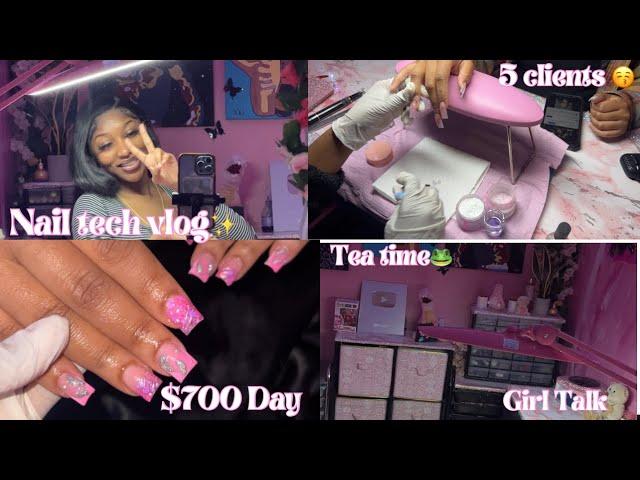 LIFE AS A NAIL TECH VLOG🩷 $700 day| Girl Talk| 13 hour shift