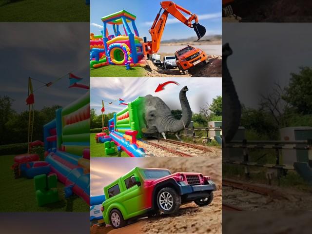 #train #elephant #hathi #thar4x4 #car #jcb #excavator #bounce #baloon #gubara #viralshort #trending