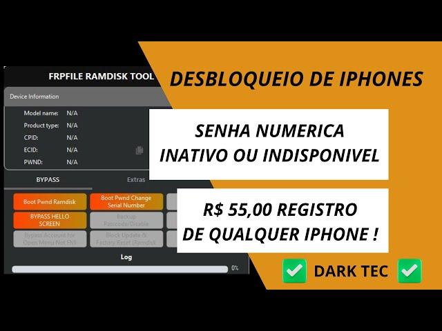 FRPFILE RAMDISK DESBLOQUEIO DE IPHONES NA SENHA NÚMERICA / INATIVO OU INDISPONIVEL. MELHOR PREÇO !