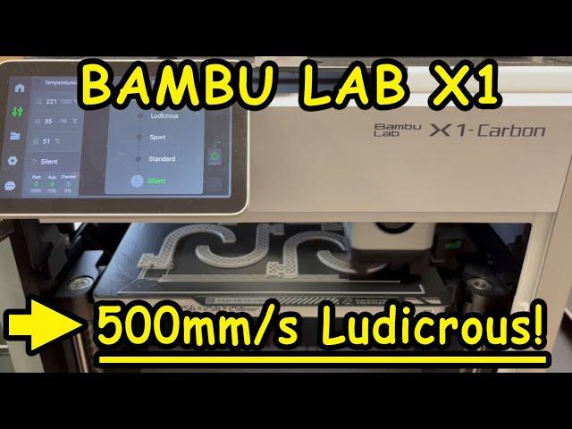 The super fast Bambu Lab X1 Carbon 3D printer. Demonstrating various print speed settings to 500mm/s