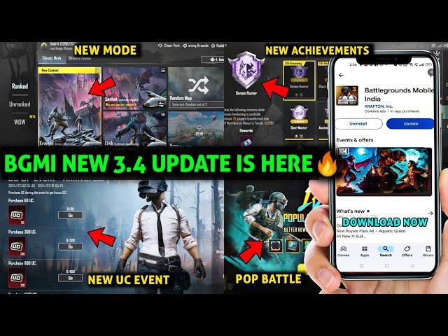 BGMI 3.4 UPDATE/ BGMI NEW UPDATE 3.4 RELEASE DATE/ NEW UC EVENT POPULARITY BATTLE & 3.4 ACHIEVEMENTS