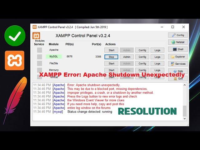 XAMPP Error: Apache Shutdown Unexpectedly - Resolution