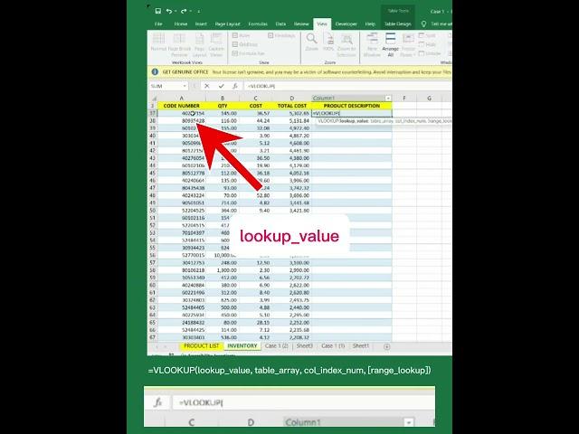 MS EXCEL USING =VLOOKUP Formula