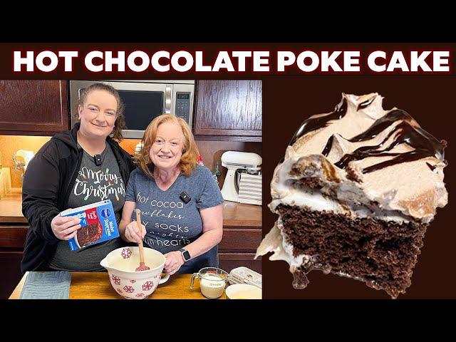 HOLIDAY HOT CHOCOLATE POKE CAKE Made Easy with Box Cake Mix