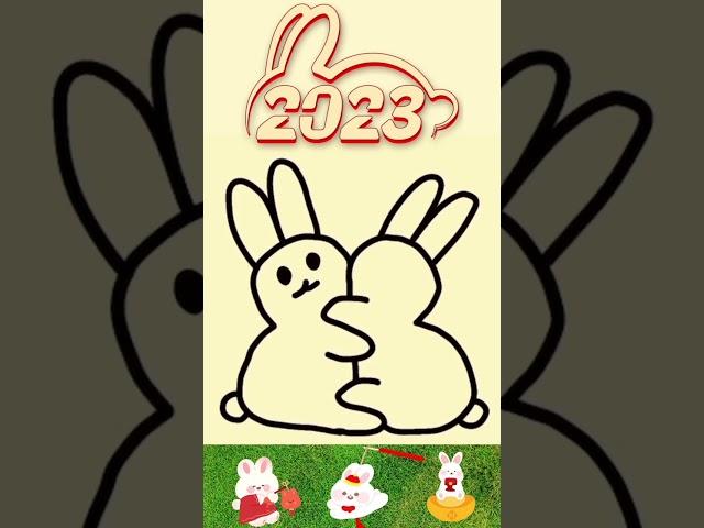 Happy 2023 Rabbit year, How to draw two rabbits hug, water rabbit year/ rabbits#shorts #2023 #bunny