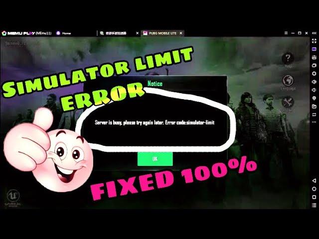 PUBG MOBILE LITE Server Busy : Simulator limit error Solver 100% | Working for All Emulators..