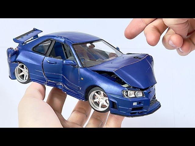 Crash test Nissan Skyline Gtr r34 crashed car, total destruction