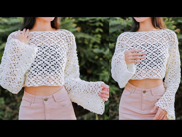 Crochet Floral Lace Sweater Tutorial | Crochet Floral Lace Blouse | Chenda DIY