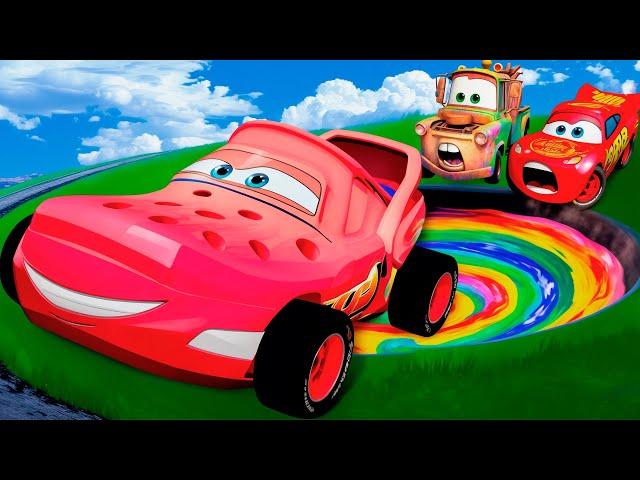 RAINBOW PIT | Big & Small Crocs Toddler Cars Lightning Mcqueen Vs Pixar Cars | BeamNG.drive Battle