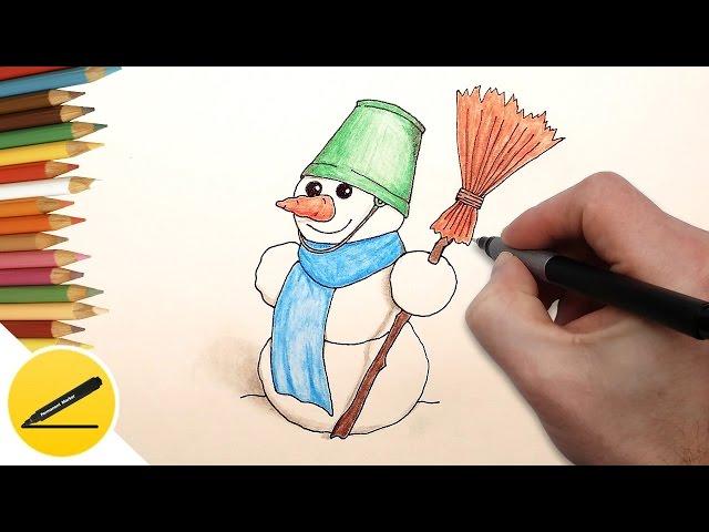 How to Draw a Snowman step by step for the New year - new year drawings for kids