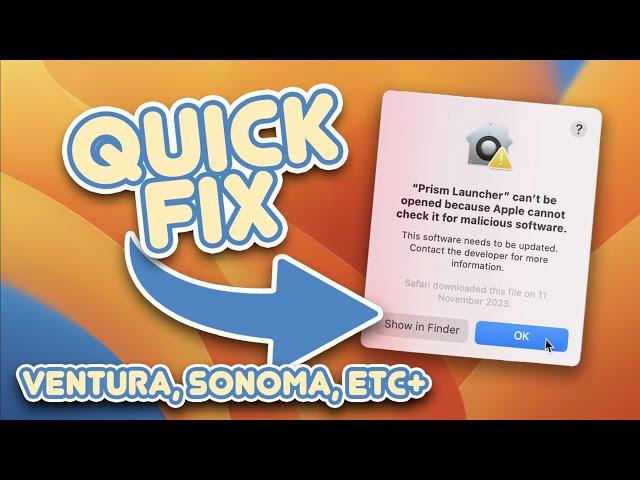 'macOS can't verify app is malware free' Error | macOS Ventura, Sonoma, Sequoia etc | QuickFix