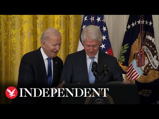 Joe Biden jokes confused Bill Clinton should use his speech as notes get mixed up