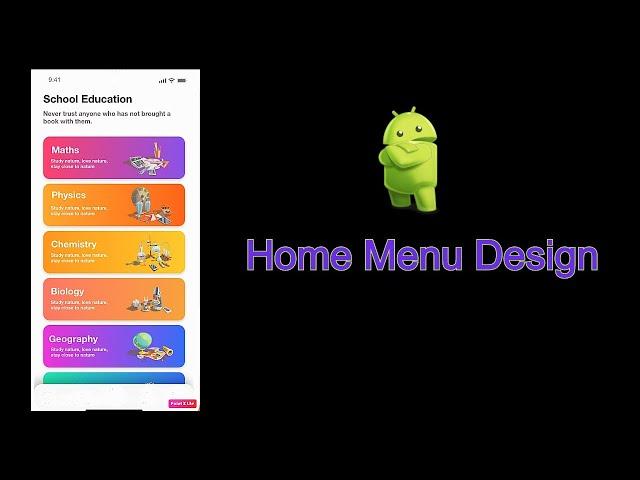 Android Home Menu Design Layout | Fix List Size XML Design | Material Design Android | *With Music