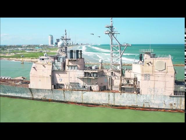 USS Ticonderoga CG-47 getting towed to Port of Brownsville to get scrapped