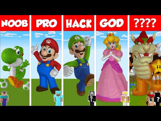 Minecraft SUPER MARIO STATUE HOUSE BUILD CHALLENGE - NOOB vs PRO vs HACKER vs GOD