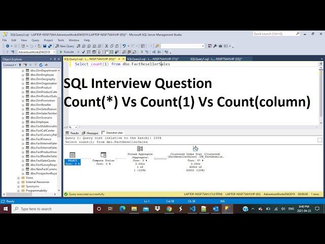 SQL Interview Question - Difference between Count(*), Count(1), Count(colname) | Which is fastest