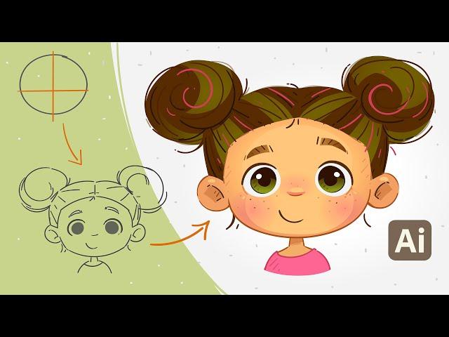 CARTOON FACE - From Sketch to Color- Adobe Illustrator Vector Tutorial