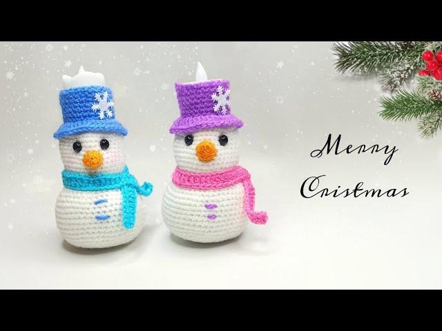 Knitted SNOWMAN - crochet CANDLE / New Year amigurumi decor