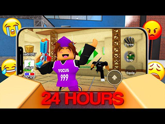 PLAYING MM2 On MOBILE For 24 HOURS..  (Murder Mystery 2)