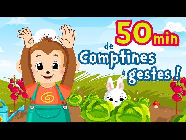 50min of French Nursery Rhymes with gesture for kids and babies (A green mouse, My donkey...)