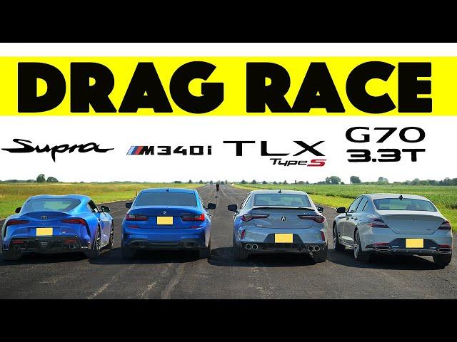 BMW M340i vs Acura TLX Type S vs Genesis G70 vs Toyota Supra. Drag Race.