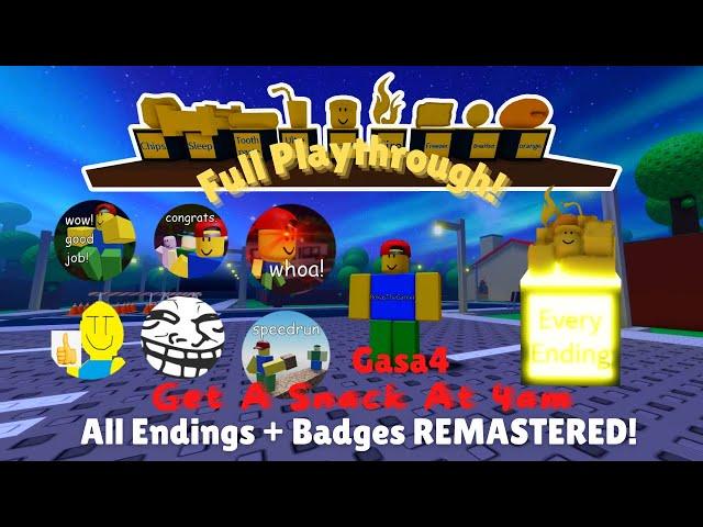 How to get ALL ENDINGS/BADGES in GET A SNACK AT 4 AM *REMASTERED*! | Roblox