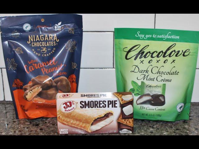 Niagara Chocolates Salted Caramel Peanut Clusters,JJ’s Bakery S’mores Pie,Chocolove Dark Mint Crème