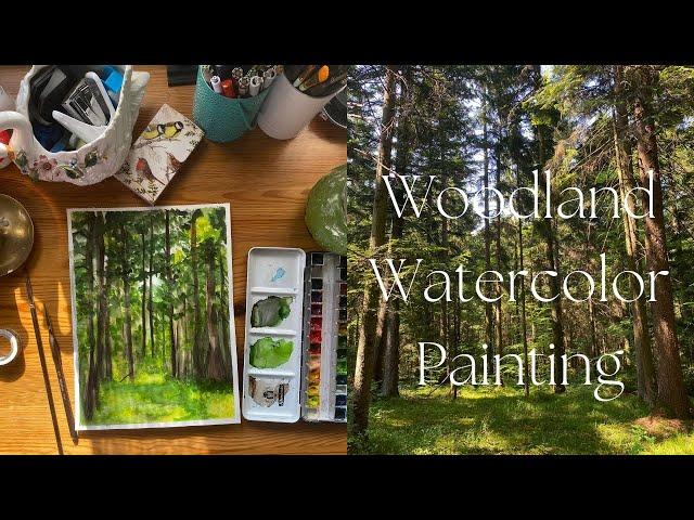 Practicing Watercolors with a very Peaceful Woodland Painting | Wooded Forest painting