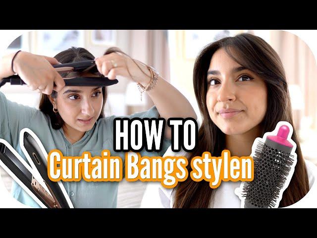 HOW TO: CURTAIN BANGS MIT GLÄTTEISEN UND RUNDBÜRSTE STYLEN ️ | Sanny Kaur