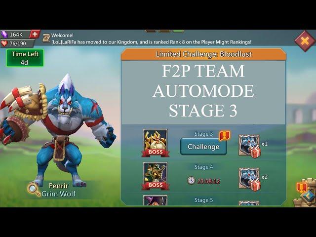 Lords mobile Limited Challenge Bloodlust Stage 3  Auto | Grim wolf Stage 3 Auto