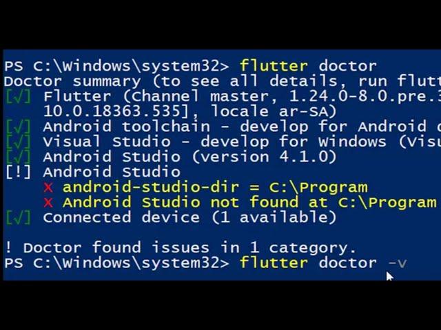 flutter doctor: how to fix issue | android-studio-dir = c:\program | android studio not found at c:\