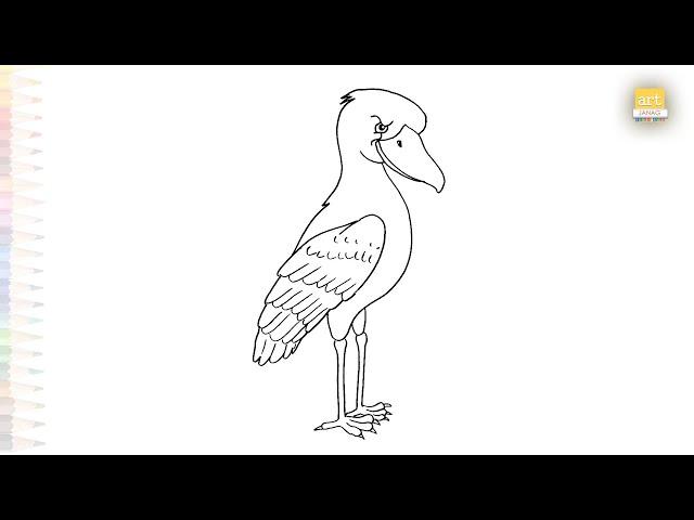 Shoebill DRAWING EASY | whale-headed stork sketches | How to draw shoe-billed stork step by step