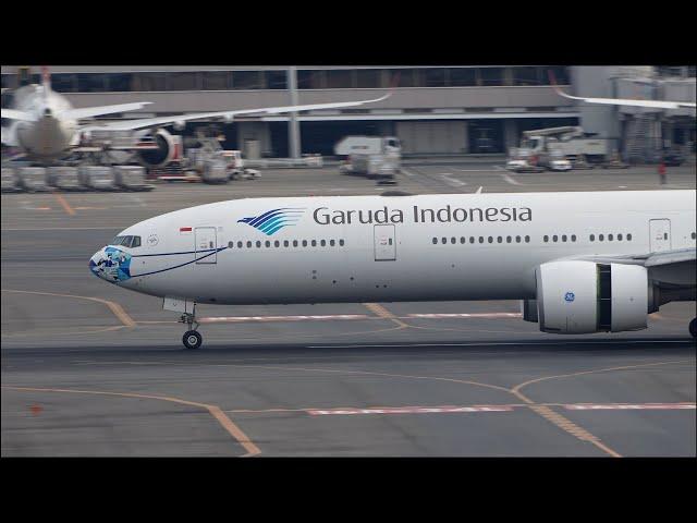 Garuda Indonesia Ayo Pakai Masker Livery Boeing 777-300ER PK-GIJ Landing at Tokyo Haneda 34L | 羽田空港