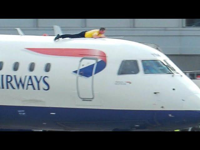 Man Climbs Onto Plane