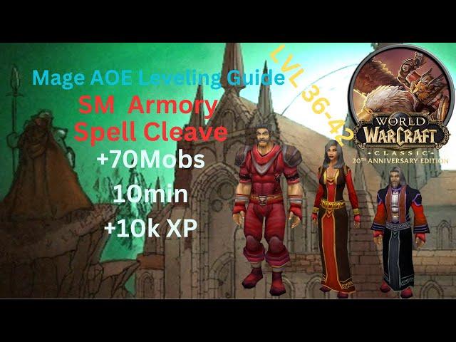 Mage AOE Leveling Guide 34-42 for FRESH Classic WoW SM Armory Spell Cleave XP Farm 1LVL/H