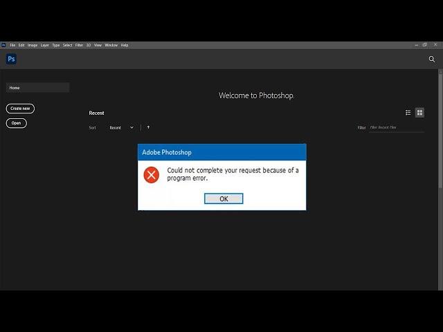 Photoshop CC 2021 Program error Fix | Could not complete your request because of a program error