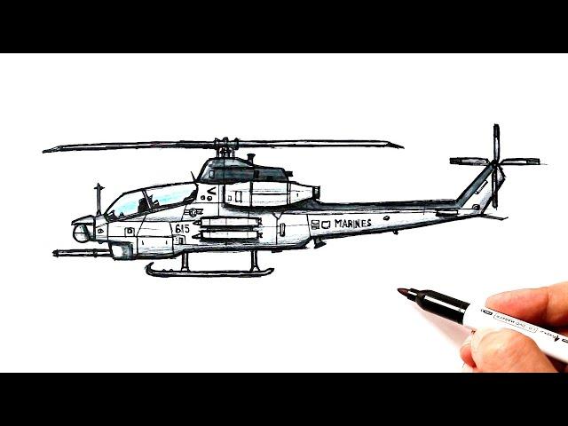 How to Draw a Cobra Military Helicopter