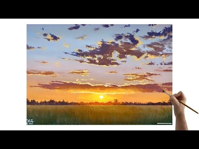 Easy Sunset painting acrylic / Sunset painting acrylic tutorial /How to paint a sunset for beginners