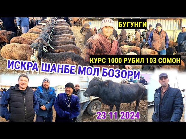 БУГУНГИ ИСКРА ШАНБЕ БОЗОРИ 23 11 2024 КУРС 1000 РУБИЛ 103 СОМОН МОЛ  КУЙ  ЭЧКИ КАТА МОЛ МАЕДА МОЛ