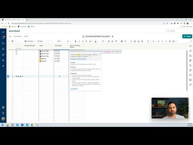 Count Number of Unique Values in 2 Columns in Smartsheet