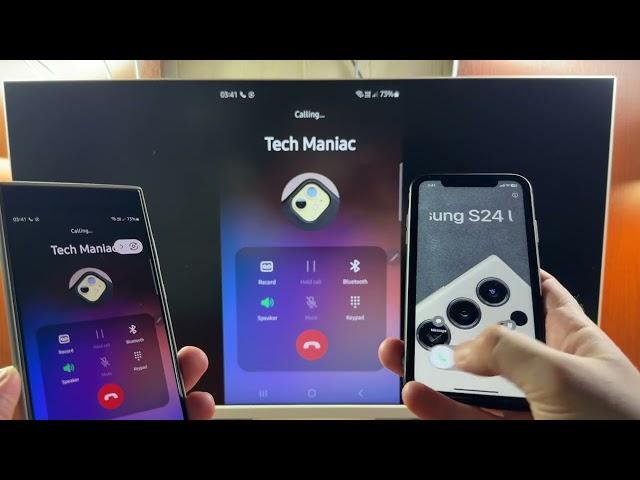 Samsung S24 Ultra Smart View Screen Mirroring to Samsung M8 4K Monitor Incoming Call with Stylus